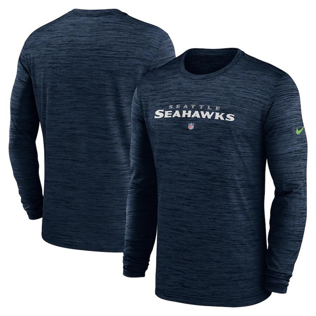 Men's Seattle Seahawks Navy Sideline Team Velocity Performance Long Sleeve T-Shirt